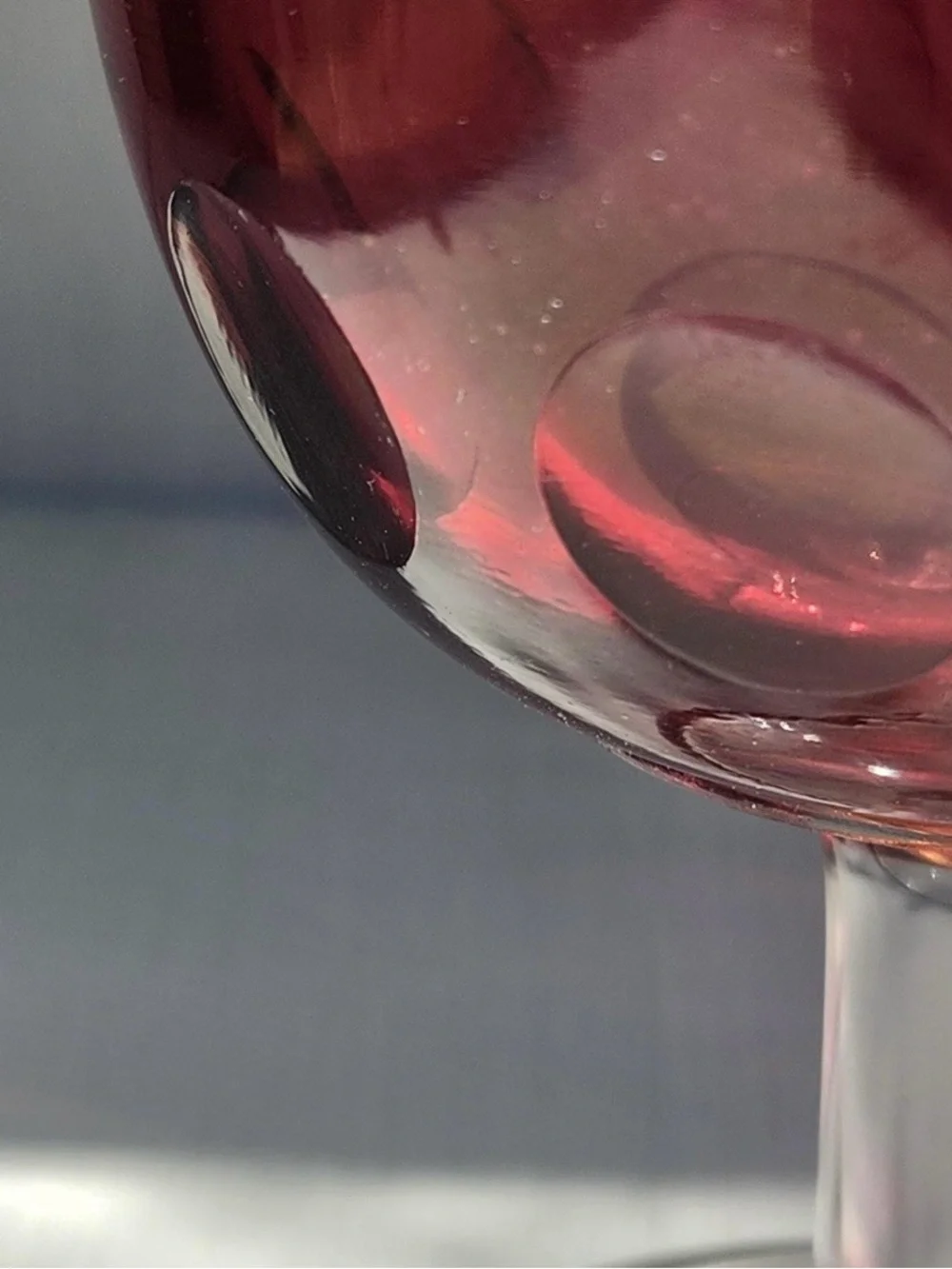 Vintage 1960s Bartlett Collins Ruby Red Thumbprint Goblet Glass Clear Stem 6”